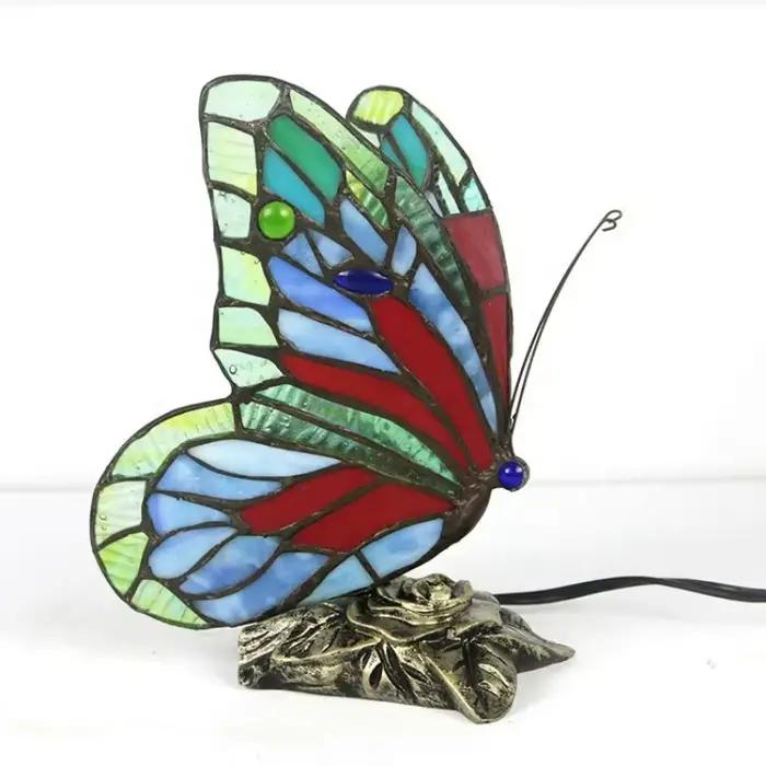 LongHuiJing-Vitrail Tiffany Butterfly LED, Lampe de chevet, Ornements lumineux créatifs, Plug In US,