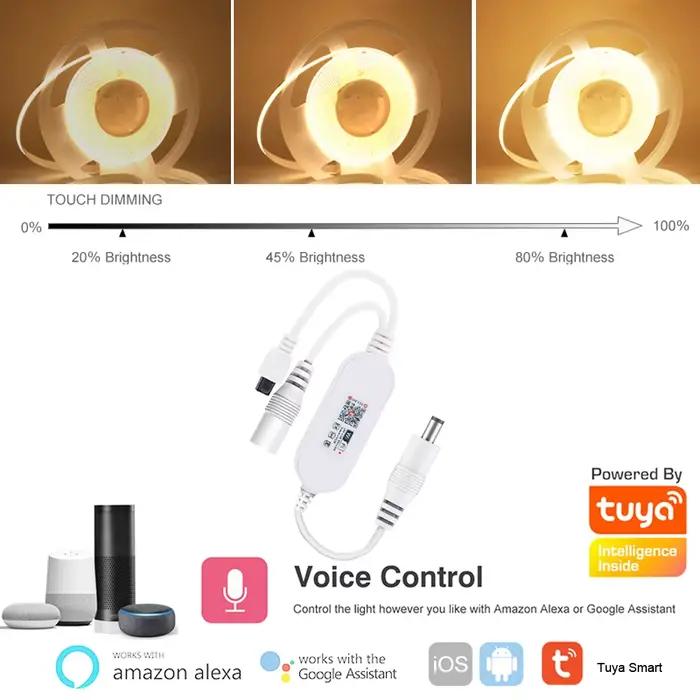 Bande lumineuse LED COB Wifi 12V, Kit d'alimentation à intensité variable, télécommande US EU UK 320