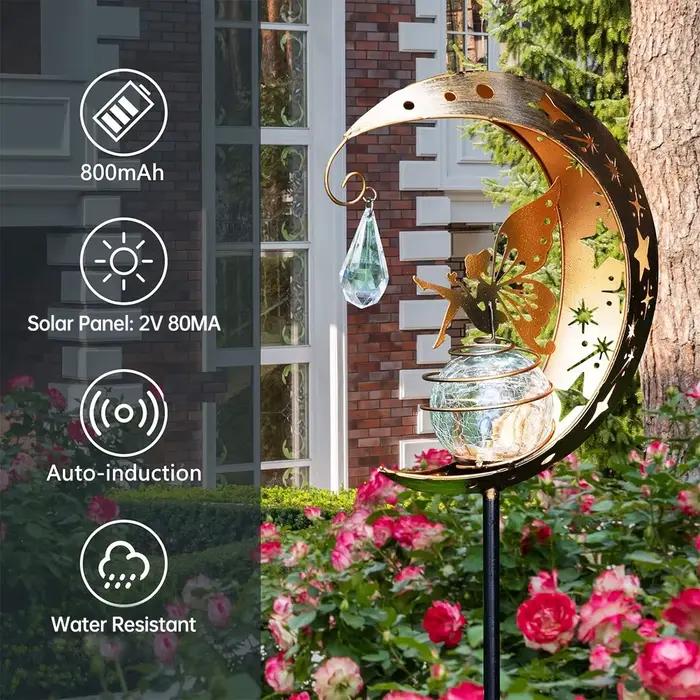 Globe en verre craquelé avec piquet d'ange, lumière de décoration solaire, lumière de nickel ation d
