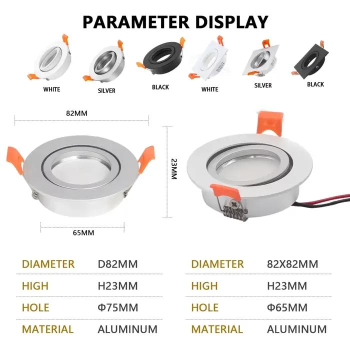 Plafonnier LED Encastrable Rond Noir et Blanc, Support d'Ampoule MR16 GU10, 4 Pièces