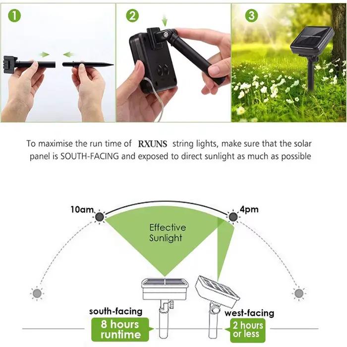 Guirlande solaire d'extérieur 300/200/100/50 LED, guirlande féerique, 8 modes, pour jardin, cour, ar