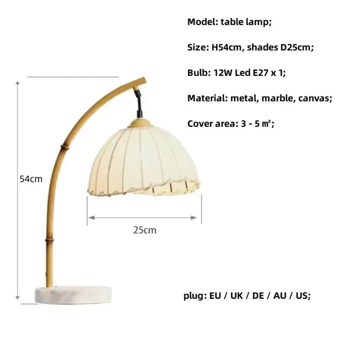 Lampadaire LED créatif nordique, abat-jour rond en tissu, avec éléments en marbre, rideau et tapis,