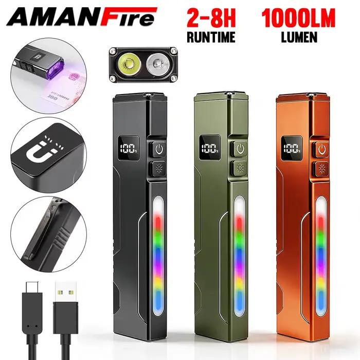 Lampe de travail Amanfire X729 LED avec clip dorsal, lampe latérale magnétique RGB, lampe UV multifo