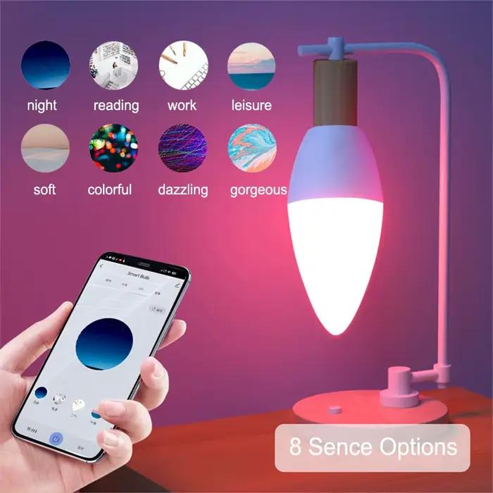 Ampoule intelligente WiFi Tuya 220V 5W 7W 9W, bougie E14, lampe RGB à intensité variable, applicatio