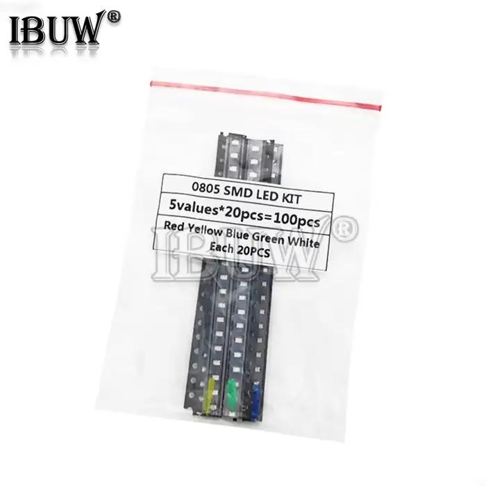 Kit de diodes lumineuses SMD 100, 5 couleurs x 20 pièces = 0805 pièces, rouge, vert, bleu, jaune