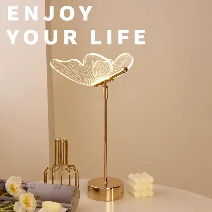 Papillon Led lampe de Table rétro or acrylique lampes de bureau hôtel Villa Art pour salon chevet dé