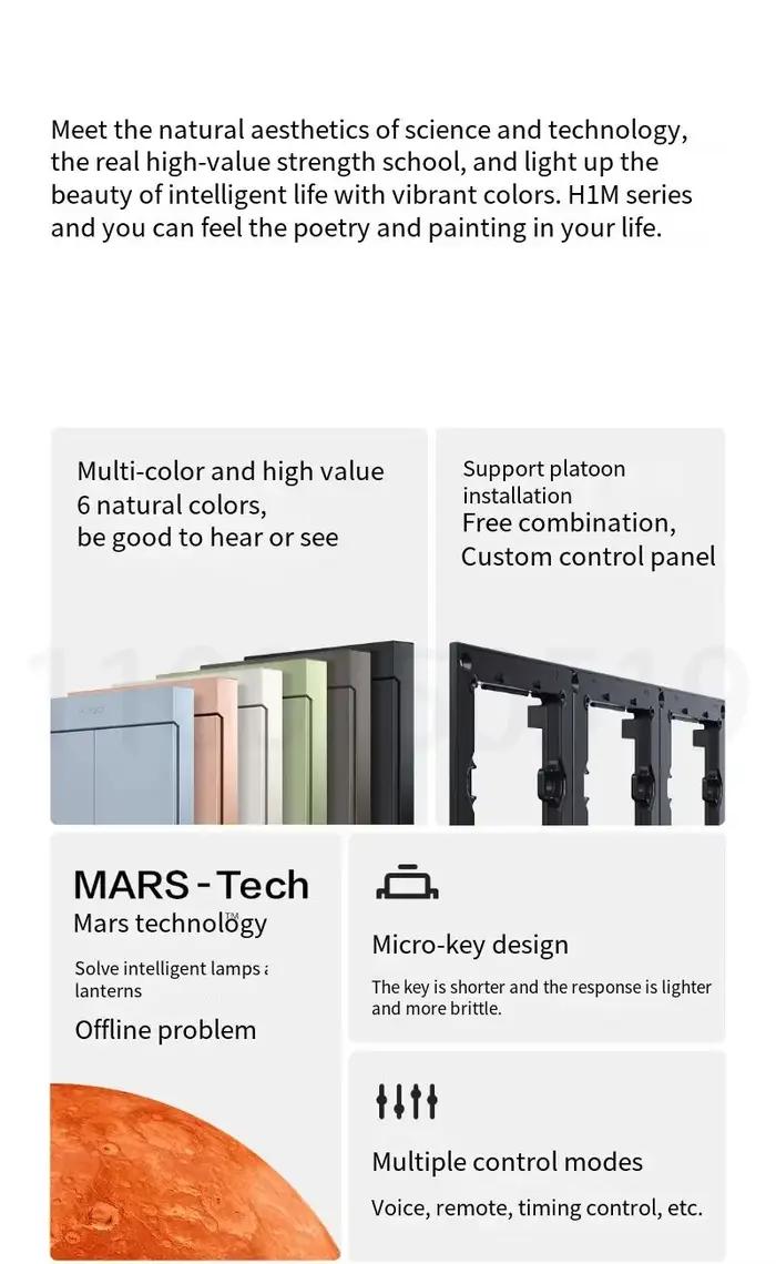 Aqara-Joli mural intelligent H1M, 6 couleurs, sans fil, Zigbee, 3.0 modes de commande multiples, pou