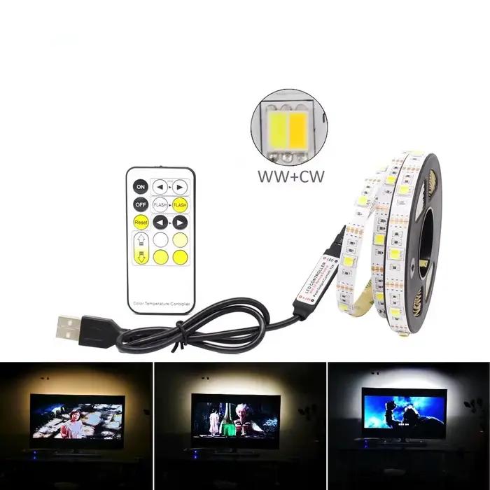 CCT LED bande lumières 5V USB Dimmable 30LED s/m SMD5050 CW WW double ruban Flexible blanc RF téléco