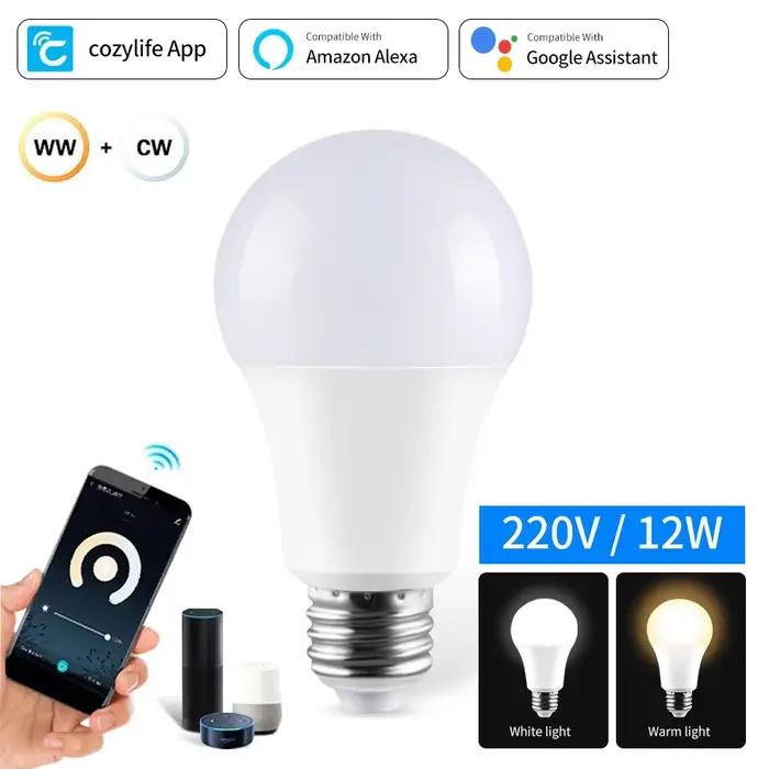 Ampoules LED intelligentes WiFi 220V 110V E27, application Cozylife 12W 15W 20W, lampe LED à intensi