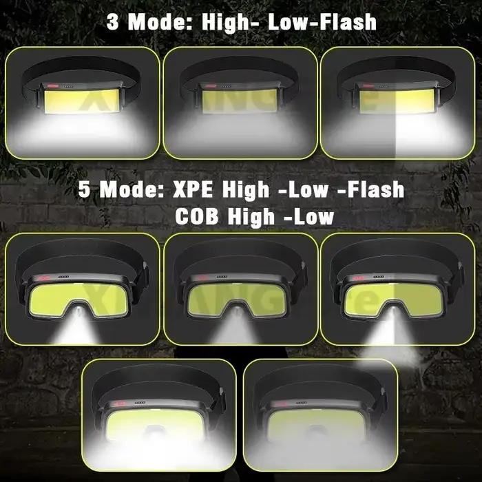 COB 180 ° Projecteur LED lampe frontale lampe de poche 3 Modes intégré USB batterie Rechargeable l