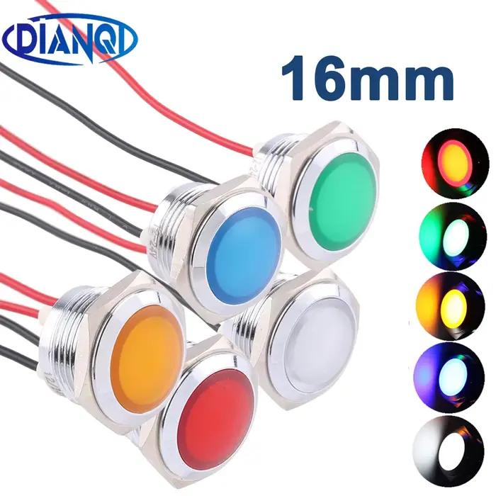 LED indicateur en métal 16mm lampe de signalisation étanche lumière 3V 6V 12V 24V 220v vis connecter