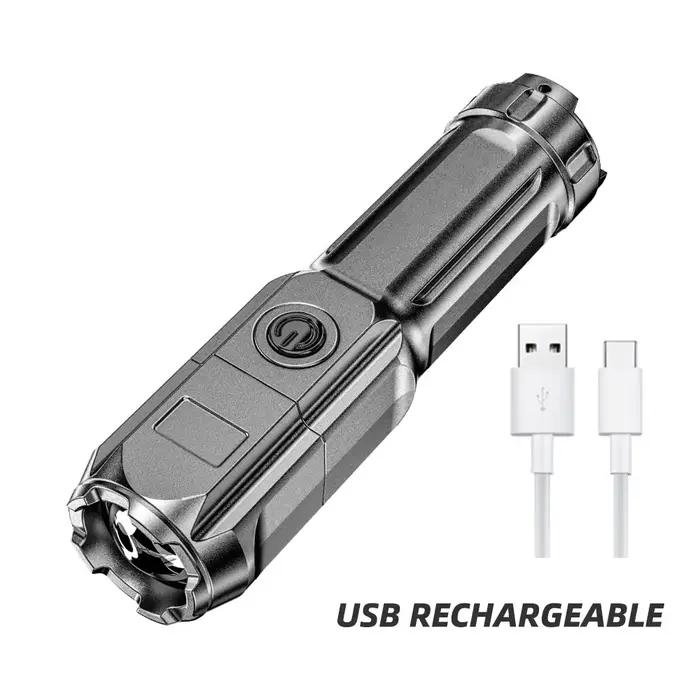 Mini lampe de poche zoomable, lumière de mise au point, lampe de poche portable aste par USB, campin