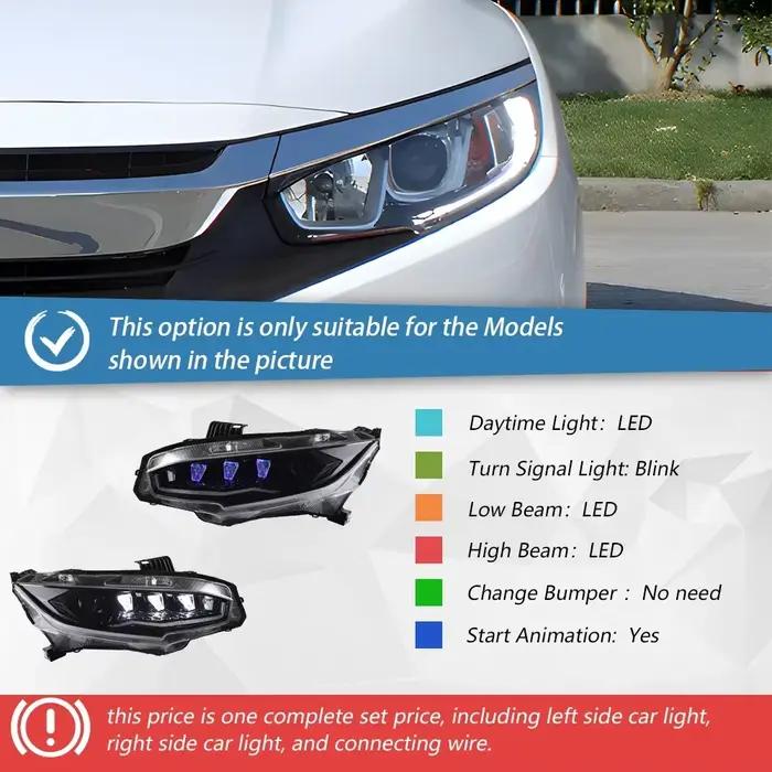 Ensemble de phares de voiture LED pour Honda Civic 10Th 2016 – 2021, mise à niveau, Signal clignotan