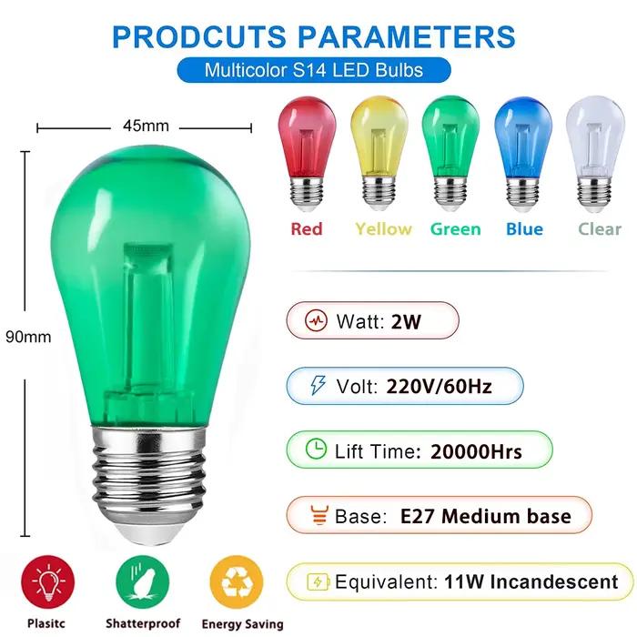 Ganliland – ampoules LED colorées E27 S14 220V 2W, lampe en plastique blanc chaud 2700K, rvb, pour d