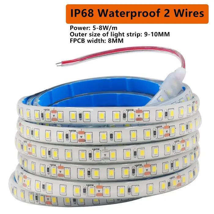 Bande lumineuse LED d'extérieur, étanche IP67 IP68, 12V 24V SMD 2835 120 gible/m, flexible, blanc ch