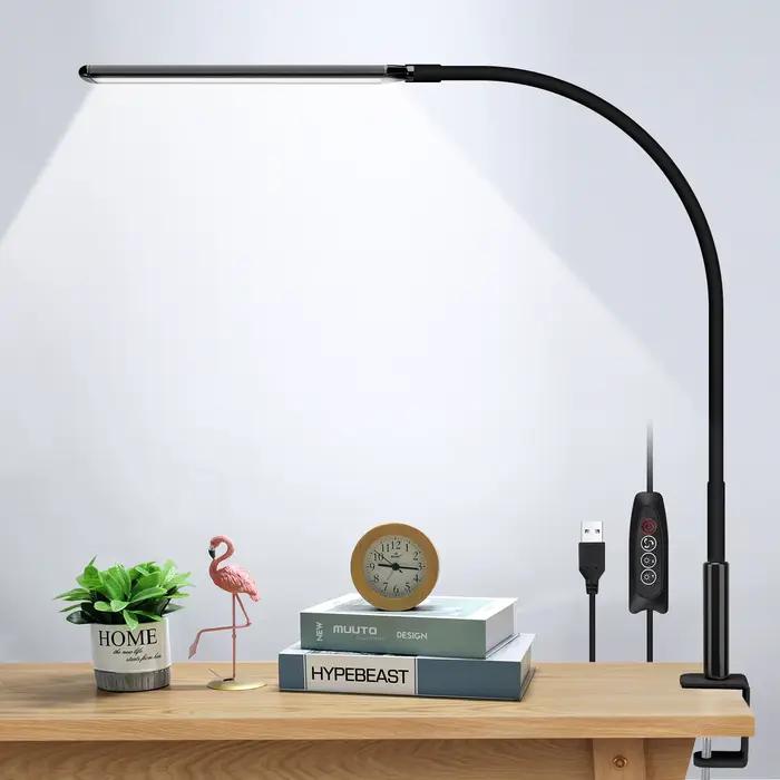 Lampe de bureau à clip LED, lampe de lecture réglable, 10 niveaux de luminosité, 3 modes d'éclairage