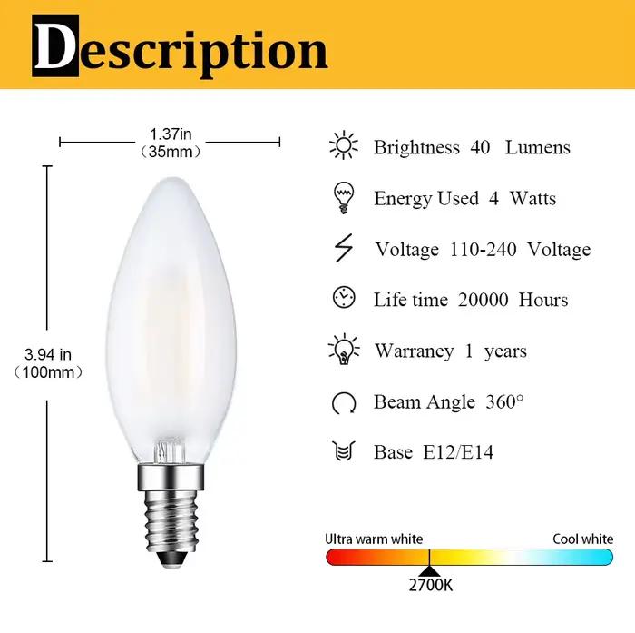 Ampoule LED rétro à filament 4W 6W, ampoule à filament givrée C35, E12 E14, ampoule à vis Edison dim