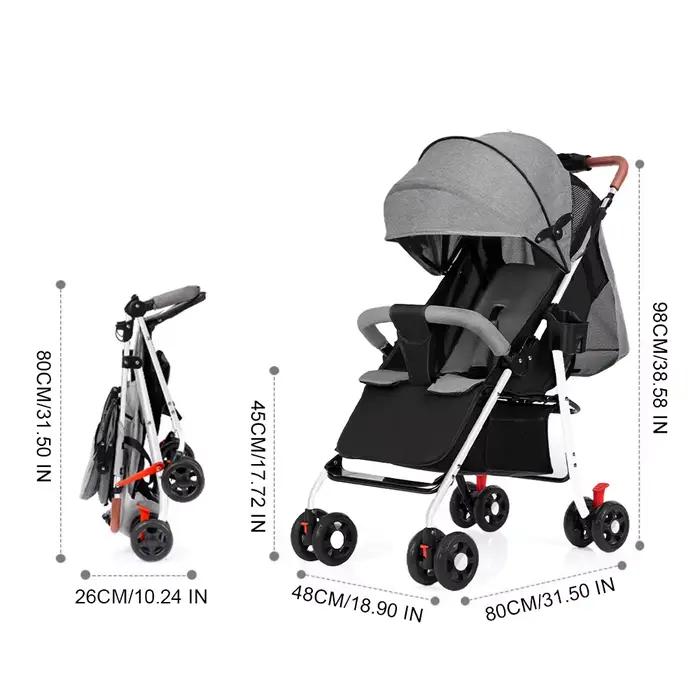 Poussette bébé pliable à une touche, 4 roues, légère, pour voyage, avec siège inclinable à plat, pli