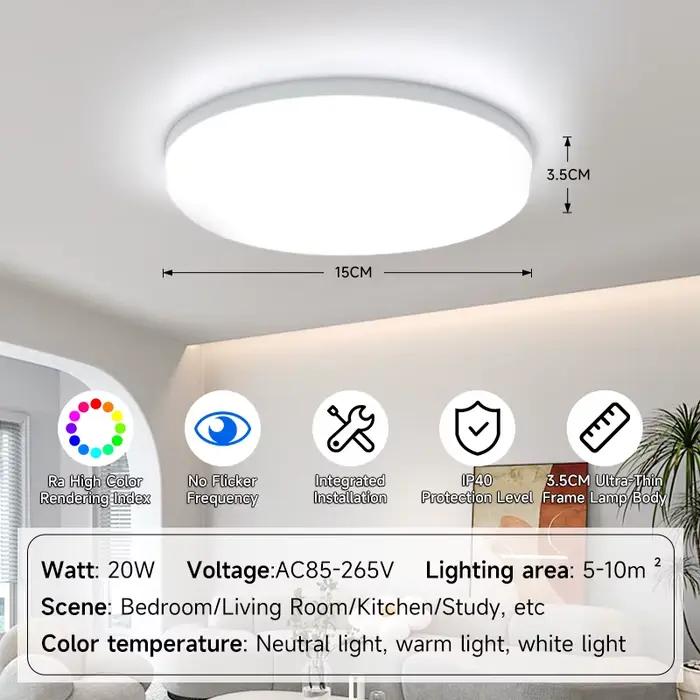 Plafonnier LED, lustre, lampe à panneau à 3 couleurs changeantes, éclairage de plafond pour salon, é