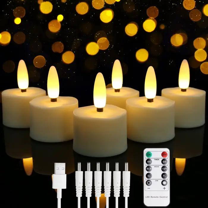 Lampes à thé sans flamme rechargeables avec bougies chauffe-plat LED à distance à piles scintillante