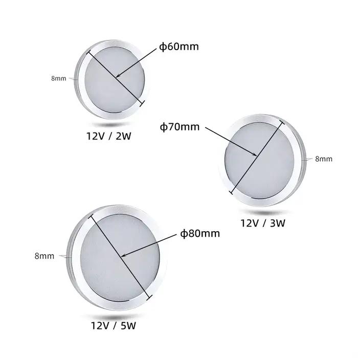 Plafonnier Ultra fin à intensité variable, Spot rond, pour armoire de cuisine, DC 12V 2W 3W 5W 3000K