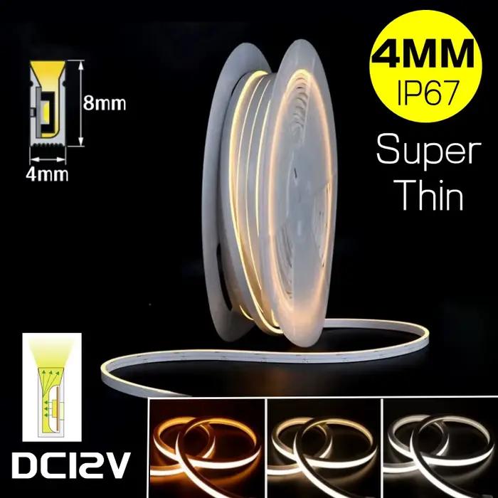 Bande lumineuse LED néon Super fine, 4x8mm, DC12V, Flexible, étanche, diffuseur de Tube en Silicone,