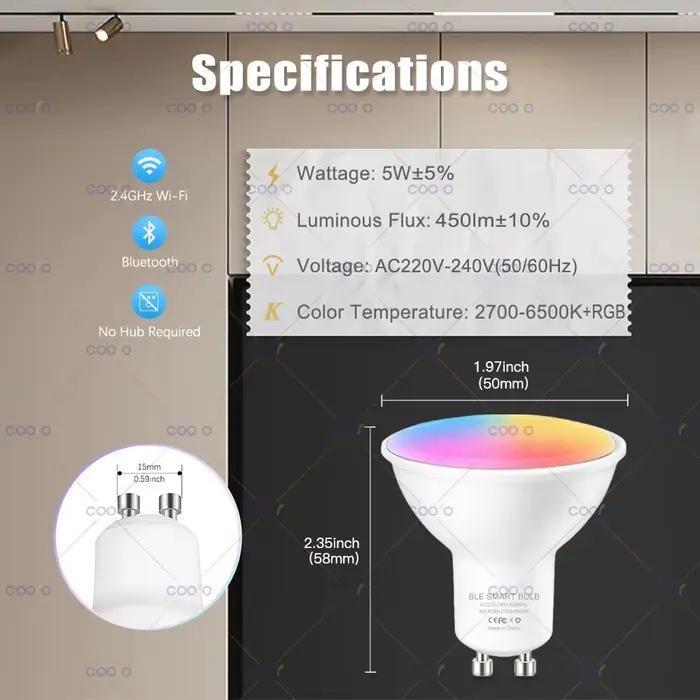 COOLO GU10 Tuya WiFi ampoule LED intelligente Bluetooth lampes à intensité variable vie intelligente
