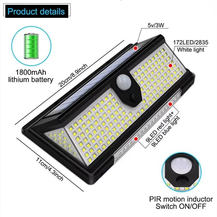 Lampe solaire extérieure à 190LED avec détecteur de mouvement, applique murale, décoration de jardin