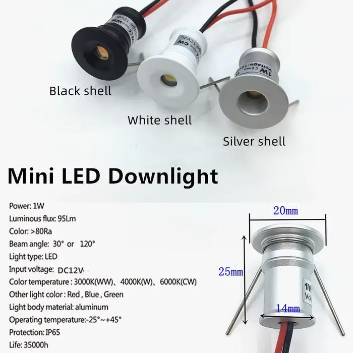 IP65 1W Mini LED Downlight Dimmable projecteur extérieur escalier armoire lumière 12V noir blanc arg