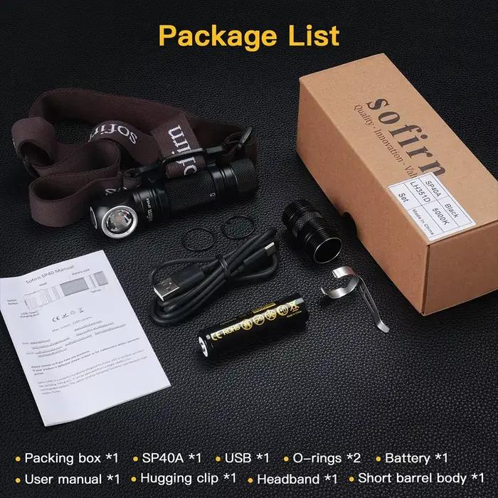 Sofirn-SP40A LH351D 18650 lampe frontale Rechargeable TIR optique lentille USB C 1200lm lampe de poc