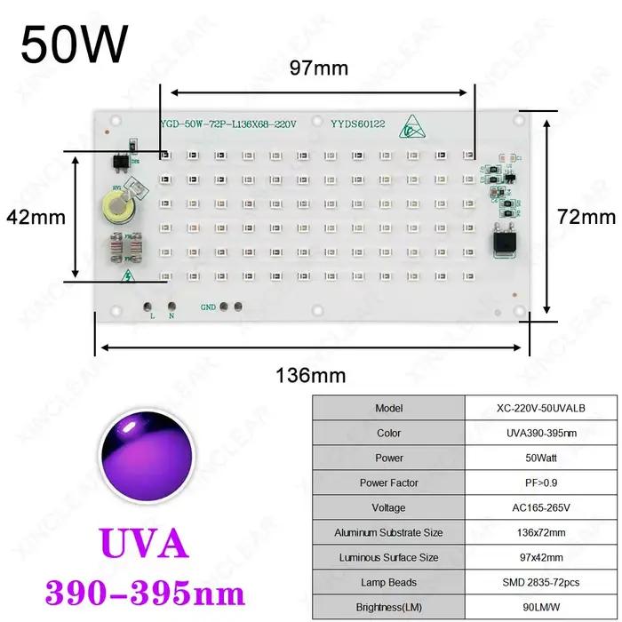 50W 100W UVA UV 395nm LED DOB panneau de source de lumière linéaire sans pilote AC 220V lampe à poly