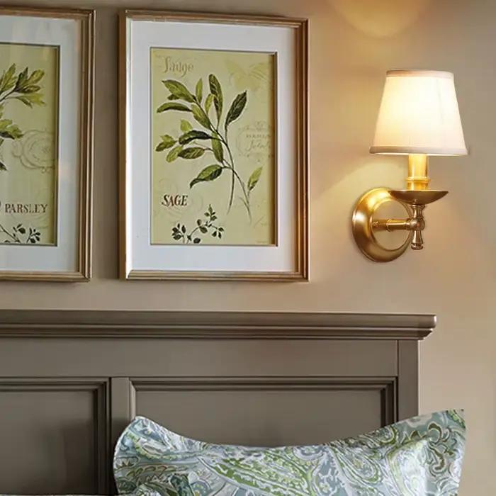 Applique Murale Rétro Américaine en Tissu de Cuivre, Style Européen, pour Salon, Chambre à Coucher,