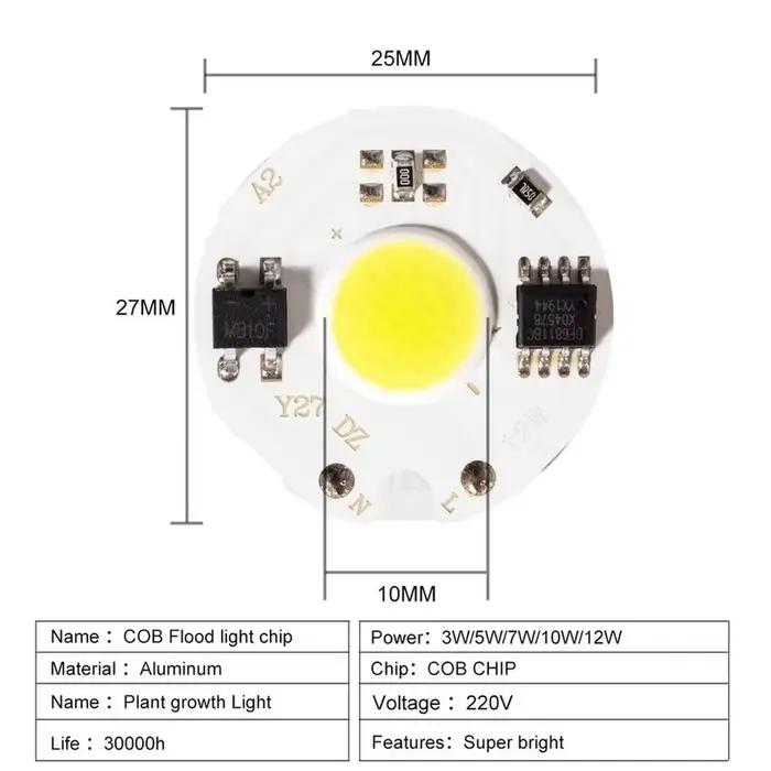 RnnTuu – puce LED COB, ampoule à haute luminosité, économie d'énergie, sans pilote, AC 220V 3W 5W 7W
