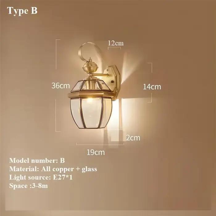 Applique Murale LED Extérieure en Cuivre, Moderne, Européen, Étanche, Laiton, Porche, Villa, Cour, d