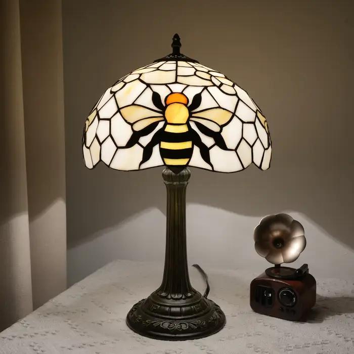 Lampe de table en verre teinté de 12 pouces avec abat-jour en forme de coquille d'abeille, éclairage