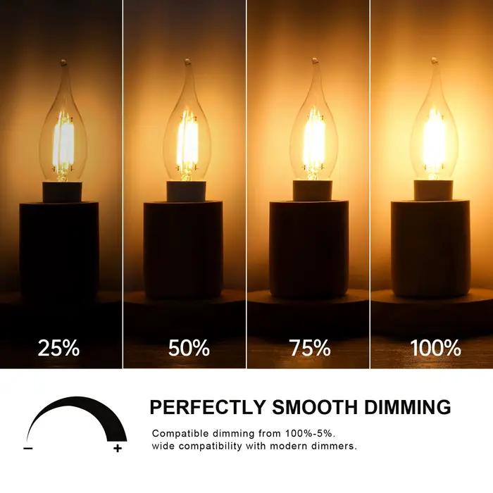 Ampoules LED Dimmables pour Lustre à Base Candelabre E12 E14, 6W, C35, Décoratives, Forme Flamme de