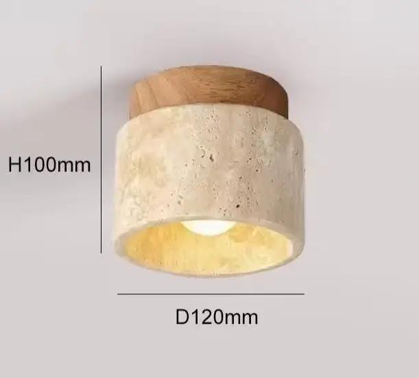 Plafonnier LED en travertin noir, luminaire rond en bois de style japonais pour salon, couloir, véra