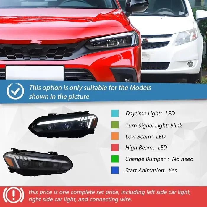 Ensemble de phares automobiles pour Honda Civic 11Th 2021 – 2024, phares avant de voiture Led, mise