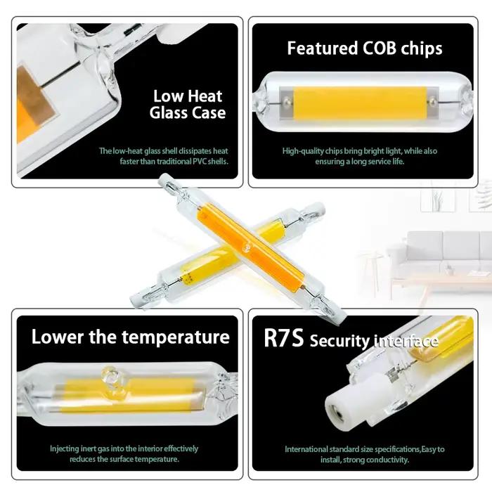 Ampoule LED COB en Tube de verre R7S, 5W 10W 20W, lampe épis de maïs R7s haute puissance 78mm 118mm