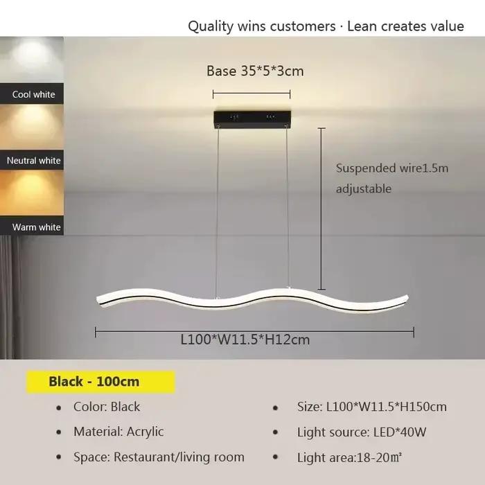 Lampe à pendentif LED moderne lustre à bande minimaliste pour salon salle à manger cuisine île décor