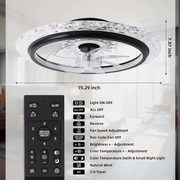 Gérwith Lights and Remote, Plafonnier en cristal à montage encastré noir, 20 po, 3 couleurs, chronom