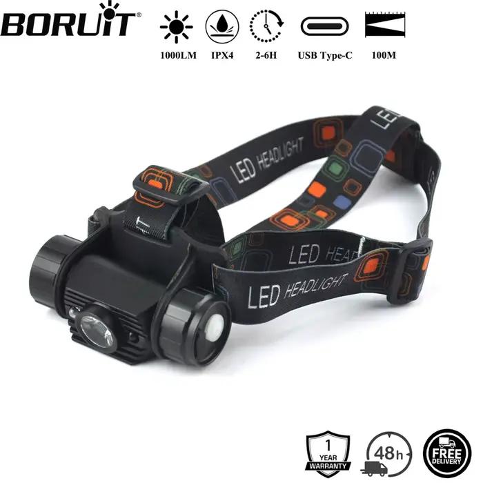 BORUiT 020 capteur de mouvement LED phare 1000LM type-c phare Rechargeable étanche Camping chasse tê