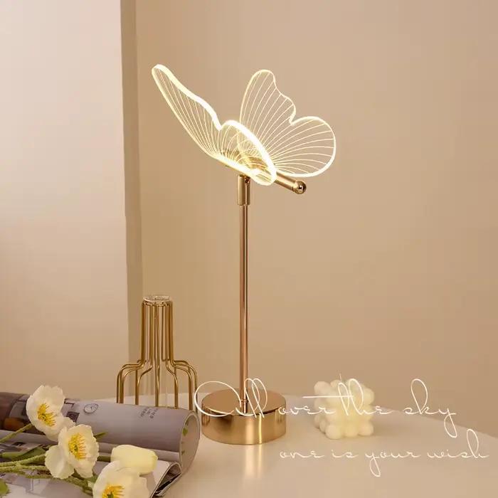 Papillon Led lampe de Table rétro or acrylique lampes de bureau hôtel Villa Art pour salon chevet dé