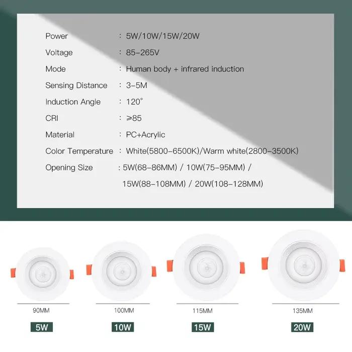 PIR capteur de mouvement Spot LED Downlight Lamparas 5W 10W 15W 20W maison intelligente LED Spot pou