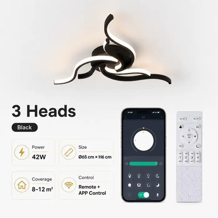 Plafonnier LED moderne de style nordique, 110V 220V, télécommande APP, 3 couleurs, intensité variabl