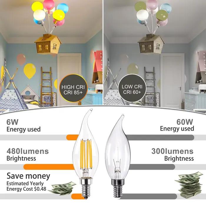 Ampoules LED Dimmables pour Lustre à Base Candelabre E12 E14, 6W, C35, Décoratives, Forme Flamme de