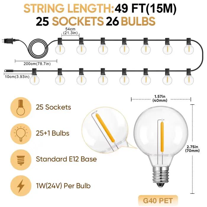 Guirlande lumineuse Led G40 24V, 15M 30M, avec télécommande, variable, étanche, pour l'extérieur, po