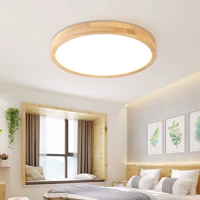 Plafonniers LED pour salon, chambre à coucher, lampe de plafond LED ronde ou carrée en bois, luminai