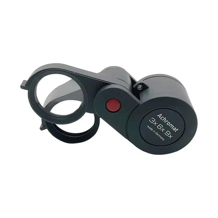 Eschenbach Loupe pliante allemande 3 en 1, lentille triple achromatique de 23 mm, grossissement 3x/6x/9x, loupe de poche pour bijoutiers