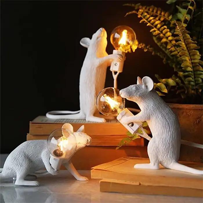 Livraison directe souris lampe nordique LED lampe de Table moderne maison chambre Table de chevet lumières intérieur décoration de la maison éclairage support lampes